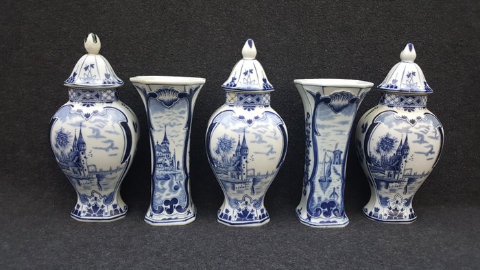 Five piece rare Delftware cabinet set - "n/Delft dec 500" - Mosa Maastricht 