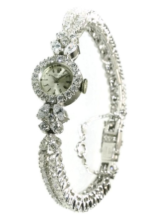 Vintage Zwitsers Rolex cocktail dames polshorloge van platina en diamant - anno 1950