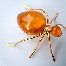 RUSSIA SOVIET BALTIC SEA AMBER GOLD SPIDER INSECT BROOCH JEWELRY  老琥珀 PIN ORDER 