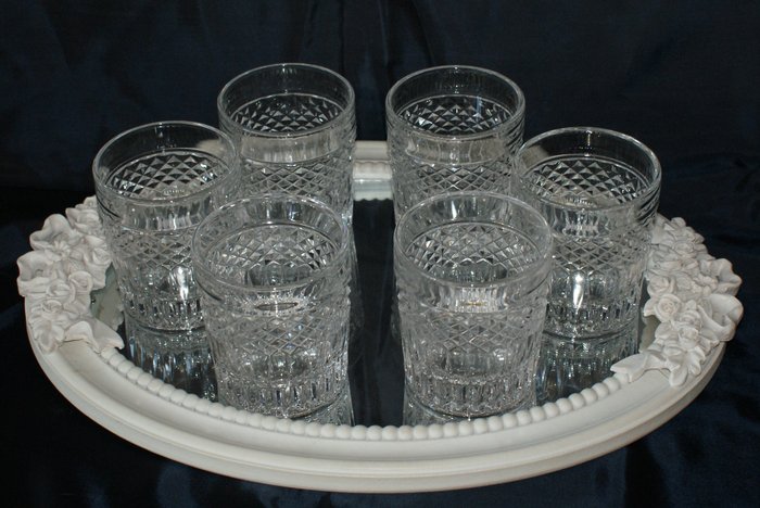 Juego de seis vasos de whiskey de cristal tallado Val Saint Lambert, Bélgica, 1960/1970

