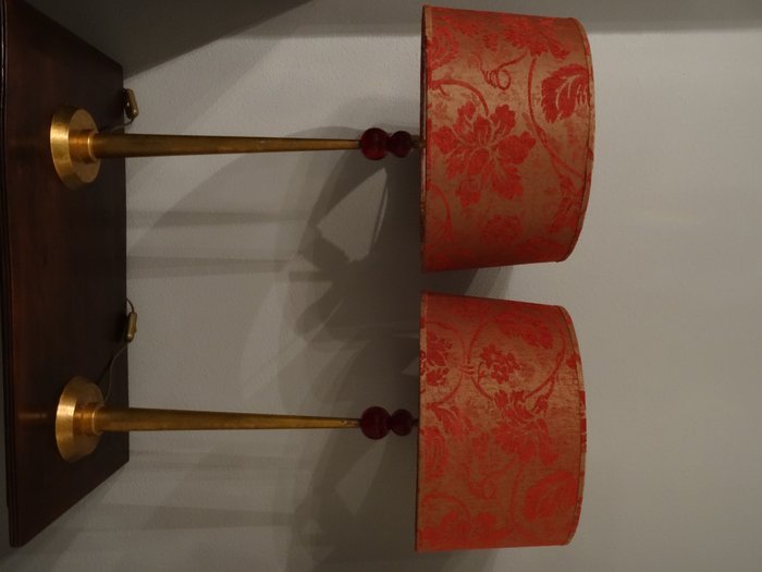 Set Of Heavy Gilded Table Lamps With, Vintage Red Velvet Lamp Shades