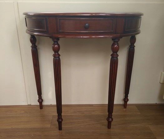 A Half Circle Mahogany Side Table With, Half Circle Side Table With Drawer