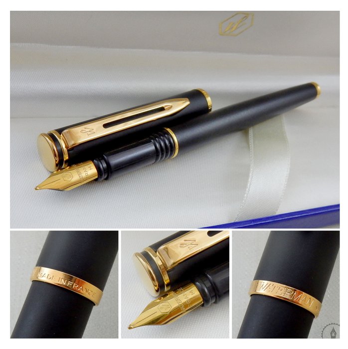 Waterman Fountain Maestro Black  Lacquer & Gold Fountain Pen Fine  Pt New In Box 