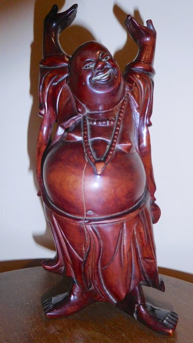 Fine Rosewood Laughing Buddha statue - China - early 20th century