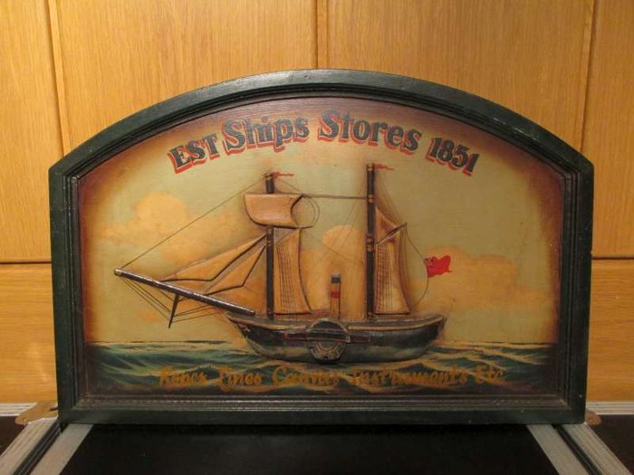 Wooden sign Est Ships Stores 1851