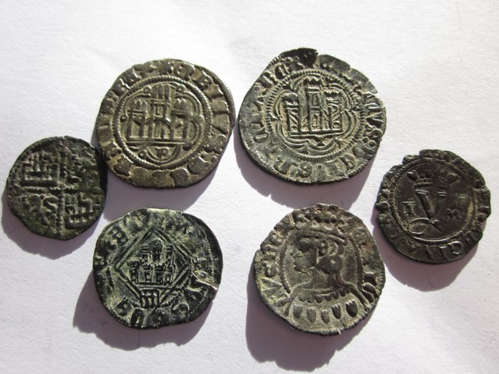 Spanish Empire. Big lot of medieval Spanish coins. 6 ...
