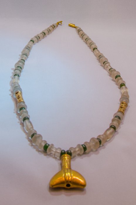 Galeria Cano – Halskette aus Kolumbien – Bronze mit 24-karätige Vergoldung, Quarz und Aventurin
