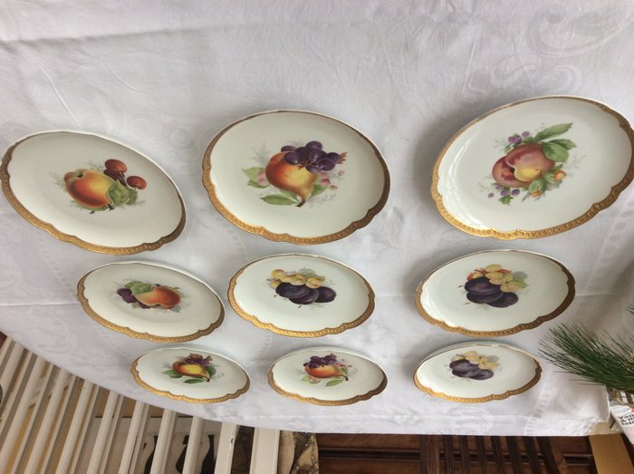 Rosenthal - 9 fruit plates with gold trim - assortment of different fruits - Selb-Bavaria