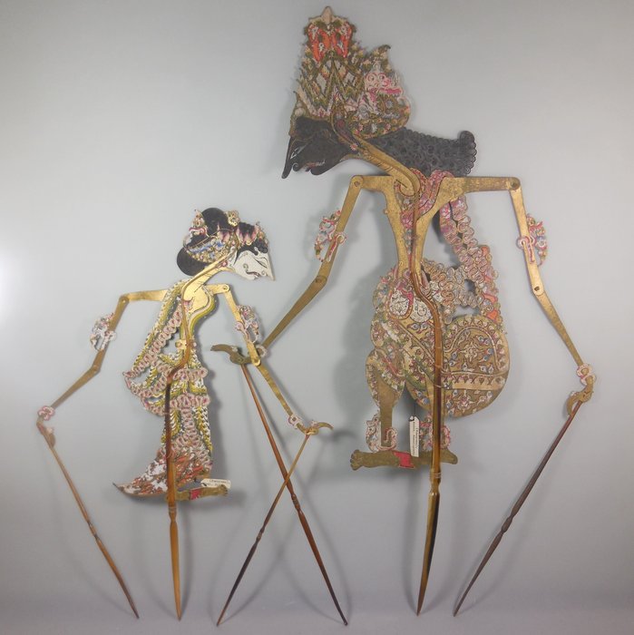 两个哇扬皮影玩偶，Raden Ramalegawa和Dewi Sinta - 爪哇岛 - 印尼