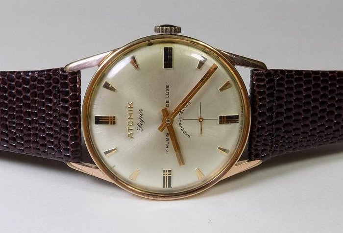 Atomik Super DeLuxe – 1960er – klassisches dünnes Gehäuse – Herren-Armbanduhr