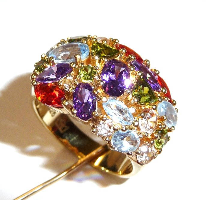 Gemstone ring - a bouquet of colourful gemstones, peridot, blue topaz, citrine, amethyst...