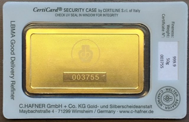 Certificado de autenticidad lingote de oro