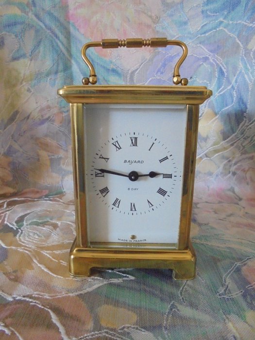 French travel clock, officer clock made of brass, gold-plated, with the name Bayard, around 1916-1922 by Duverdrey&Bloquel. 