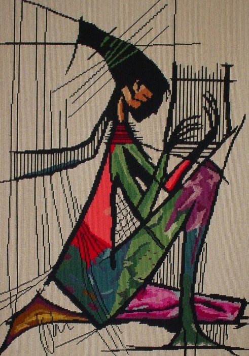 Unknown artist - Musicerend meisje met harp of lier