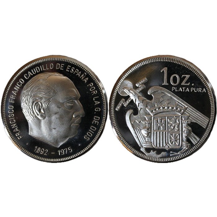  Spain - Francisco Franco - Silver coin, 1 Onza - 1892 - 1975 Pure 999 silver, rare

