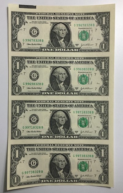 Uncut Sheet of 4 $1 2003 Richmond Notes Gem Crisp Uncirculated 