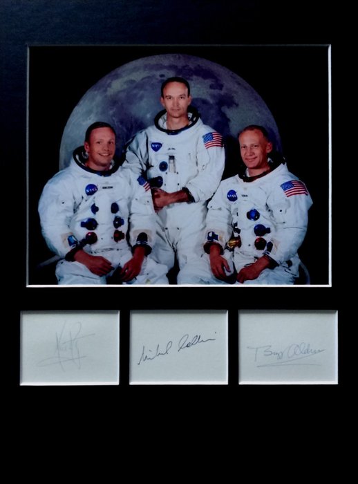 2 Photos Astronaut Neil Armstrong Signed Apollo 11 Buzz Aldrin Michael Collins 