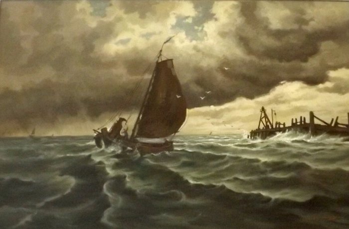 Jos van Dijk (1913?) Fishing boats on the way back from the