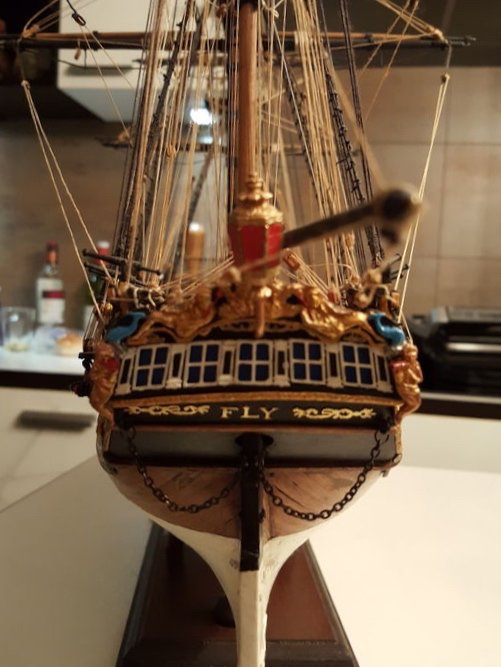 Well executed scale model of the sixth rate Swan class ship-sloop HMS Fly (1776) 