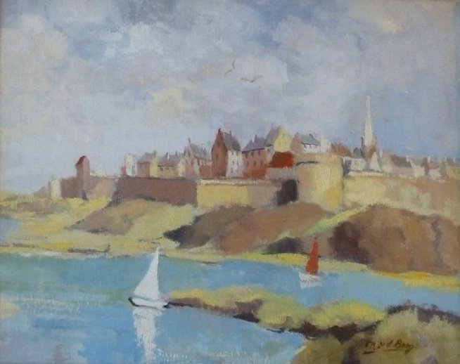 M. v.d. Berg - River View with Old Walled City