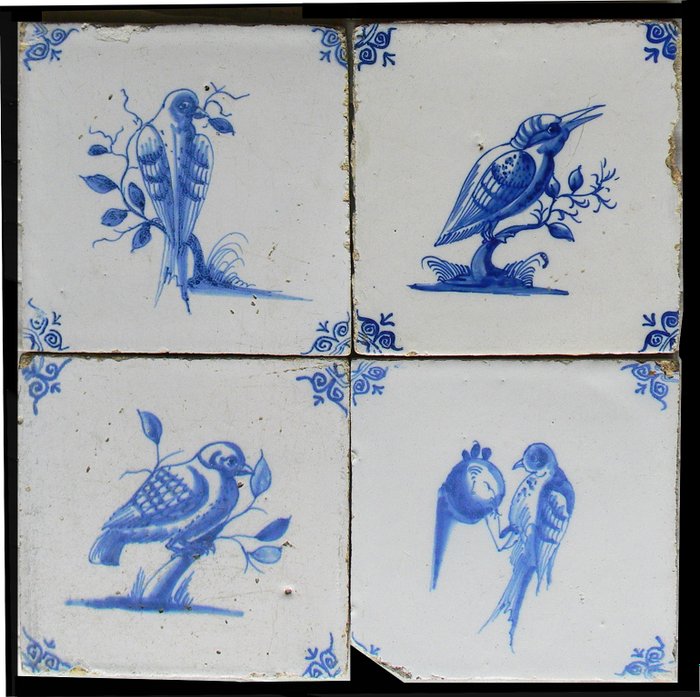 4 Carreaux Delft Bleu Avec Oiseaux Non Restaurés Catawiki
