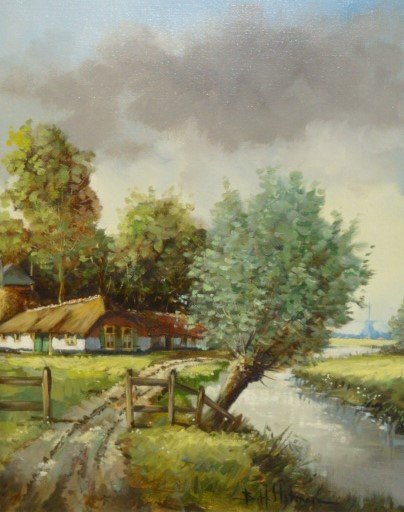 B.H. Slotman (1939-) (J vd Put ) - Farm in landscape