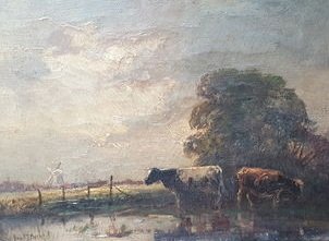 Jur. M. Beek (1879-1965) - Cows in the meadow