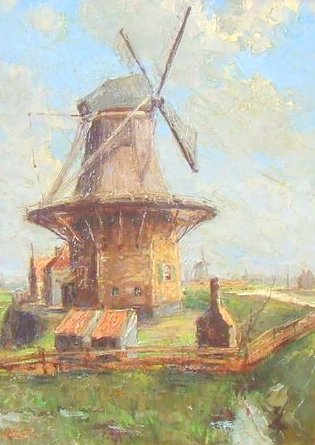 W. L. Horselenberg (1881-1961) - Impressionistisch polder landscape with mill 