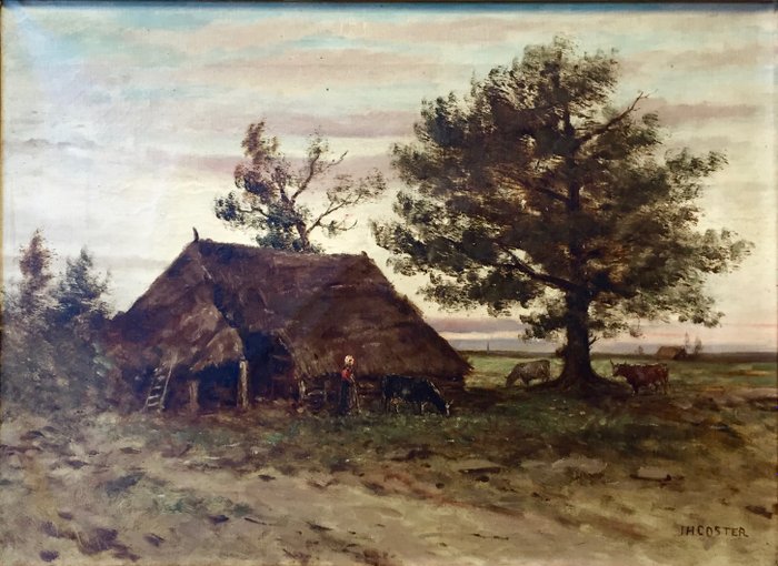 J. H. Coster (1846-1920) - Barn with Farmer's Wife