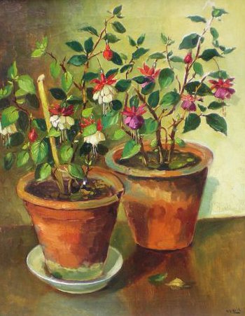H. Endlich (20th century) - Fuchsias in flowerpots
