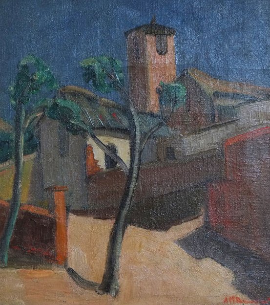 Anna Maria Braakensiek (1890-1970) - Village in Mallorca by moonlight