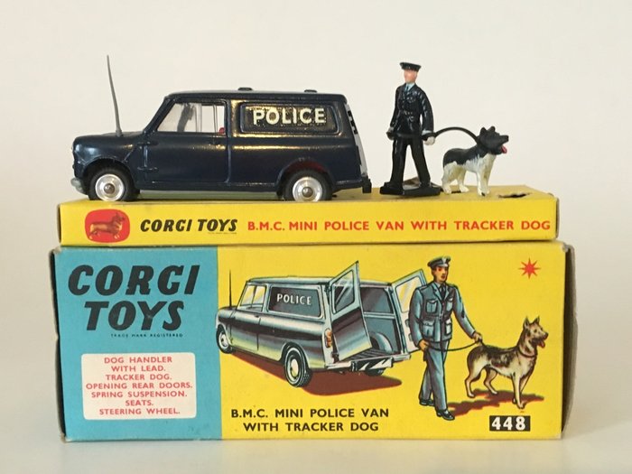 Corgi Toys - Schaal 1/43 - B.M.C. Mini Police Van With Tracker Dog No.448, schaars