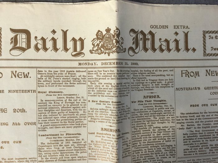 Daily Mail - Golden Extra, 31. Dezember, 1900.   8 gedruckte Seiten in goldenen Buchstaben