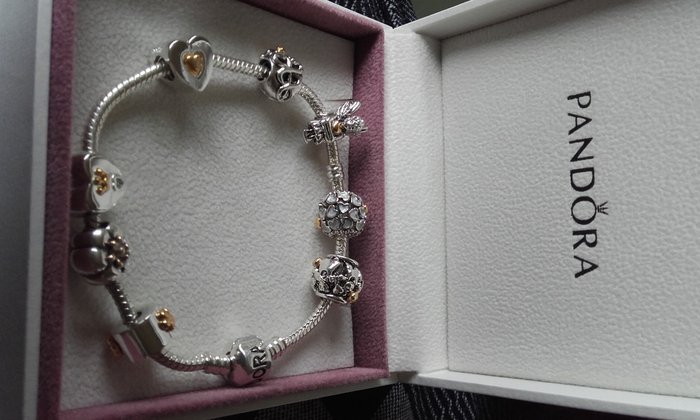 Bracciale Pandora con ciondoli in argento/oro. In - Catawiki