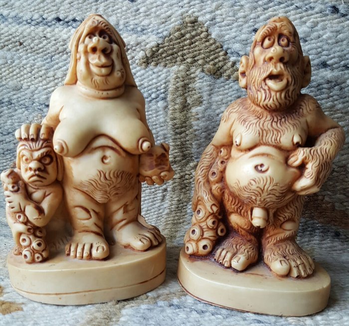 Vintage Naked Caveman and Family Resin Figurines 70s