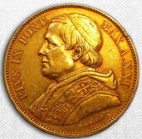 Estados Pontificios - 100 Lire 1866 - Papa Pío IX - oro