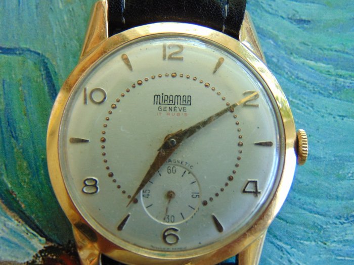 Relógio Miramar Genève vintage, em ouro de 18 kt (750) e 17 rubis, Suíça