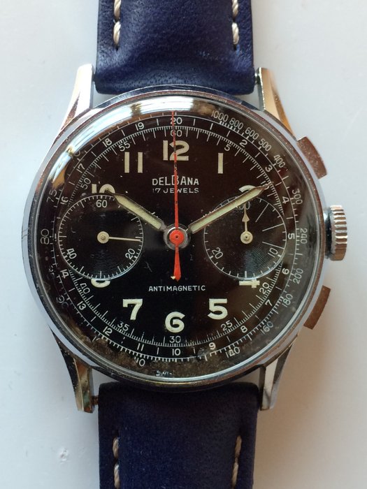 DELBANA chronograph - men's wristwatch with black dial from approx. 1950