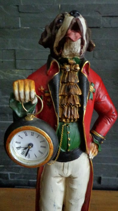 Figure of a dog in livery with clock

