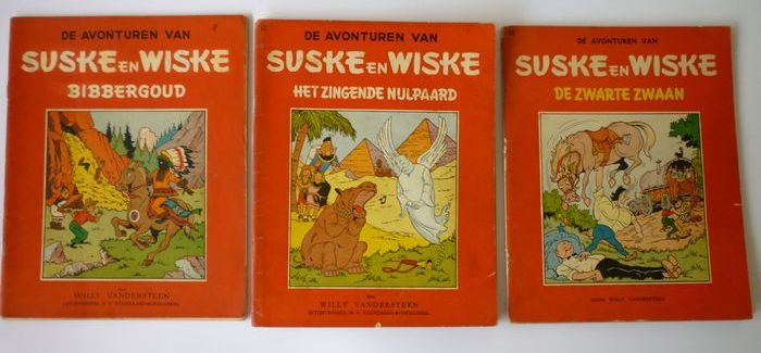 Suske en Wiske RV - Bibbergoud + Het Zingende Nijlpaard + De Zwarte Zwaan - sc - 1e druk (1950/1959)