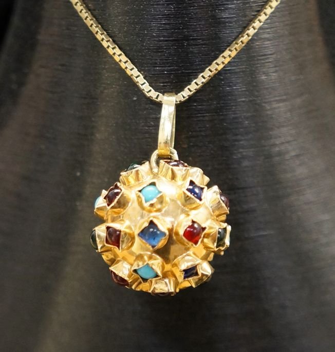 Sphere 'Sputnik' pendant + necklace, 585/14 kt gold