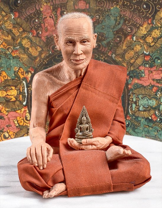 Wax statue of a real Buddhist monk (1837-1914) - Thailand - late 20th century