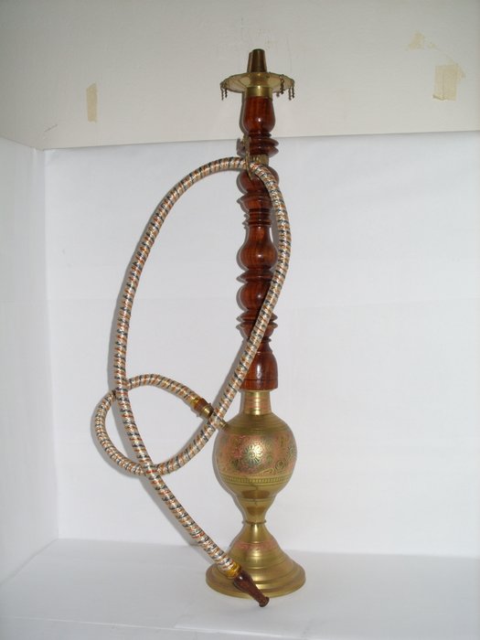Tunisian shisha water pipe - brass, wood

