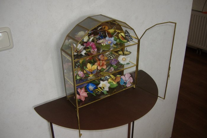 Franklin mint - collection porcelain butterflies in glass showcase