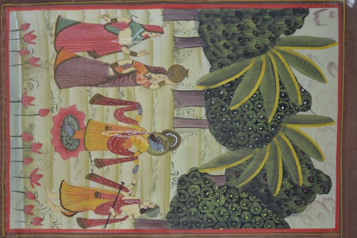 Schilderij op zijde - vrouwenceremonie - India - vroeg 20e eeuw