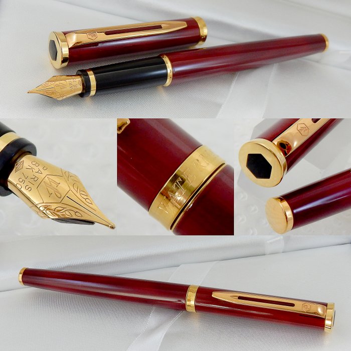 Waterman Preface Red Marble Lacquer GT Vulpen | 18K-750 Fine Nib  | New Old Stock / Mint Conditie