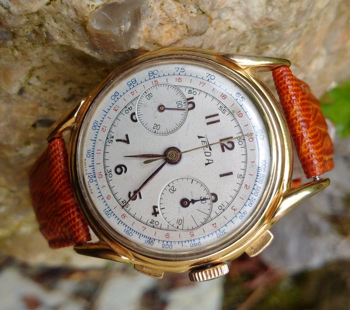  Cronografo Swiss Telda, orologio da polso da uomo, anni '50 