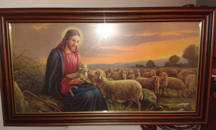Signed GIOVANNI - Beautiful replica on canvas - Jésus, le bon pasteur ou le bon berger (Jesus, the Good Shepherd) - early 20th century