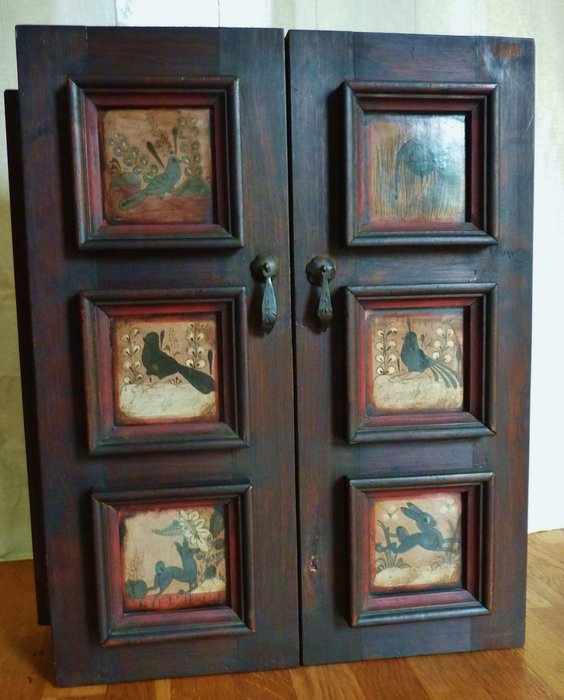 Authentic Decorative Mirror Cabinet With Hand Painted Tiles And A
