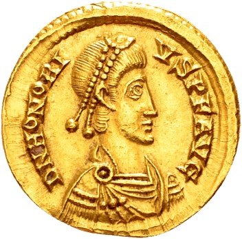 Roman Empire - Gold Solidus of emperor Honorius 393-423, struck in Ravenna